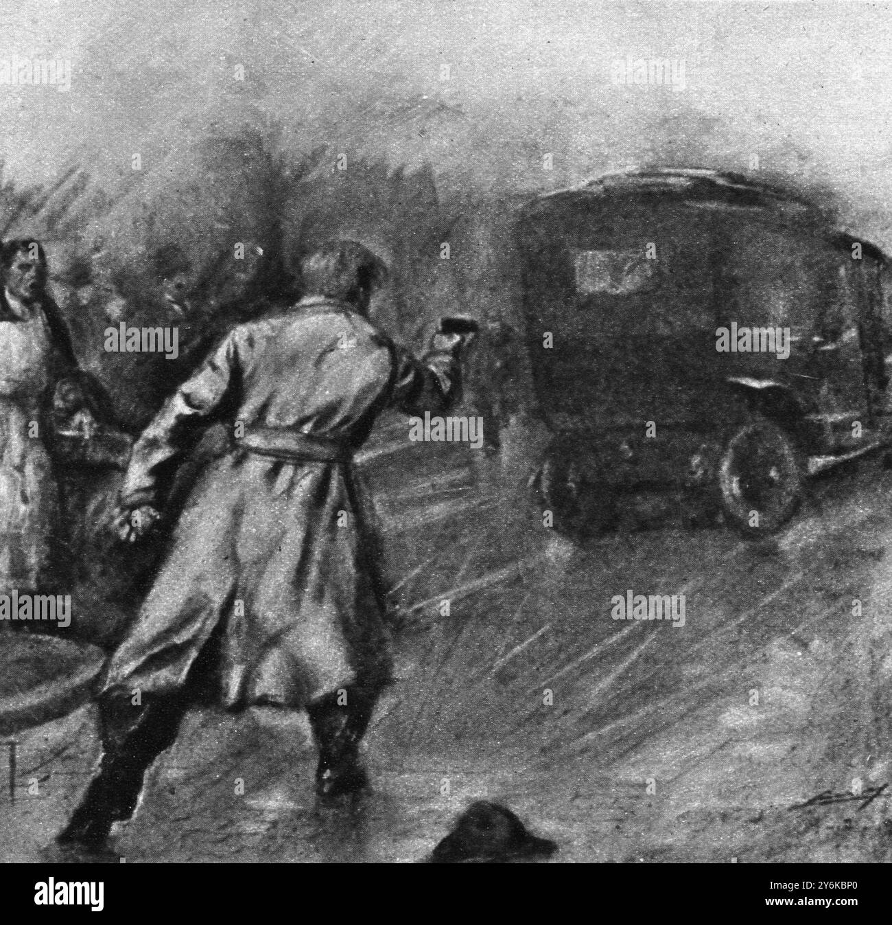 L'attentat à la vie de Georges Clemenceau : le tir d'Emile Cottin à l'arrière de sa voiture illustre l'actualité londonienne du 1er mars 1919 Banque D'Images