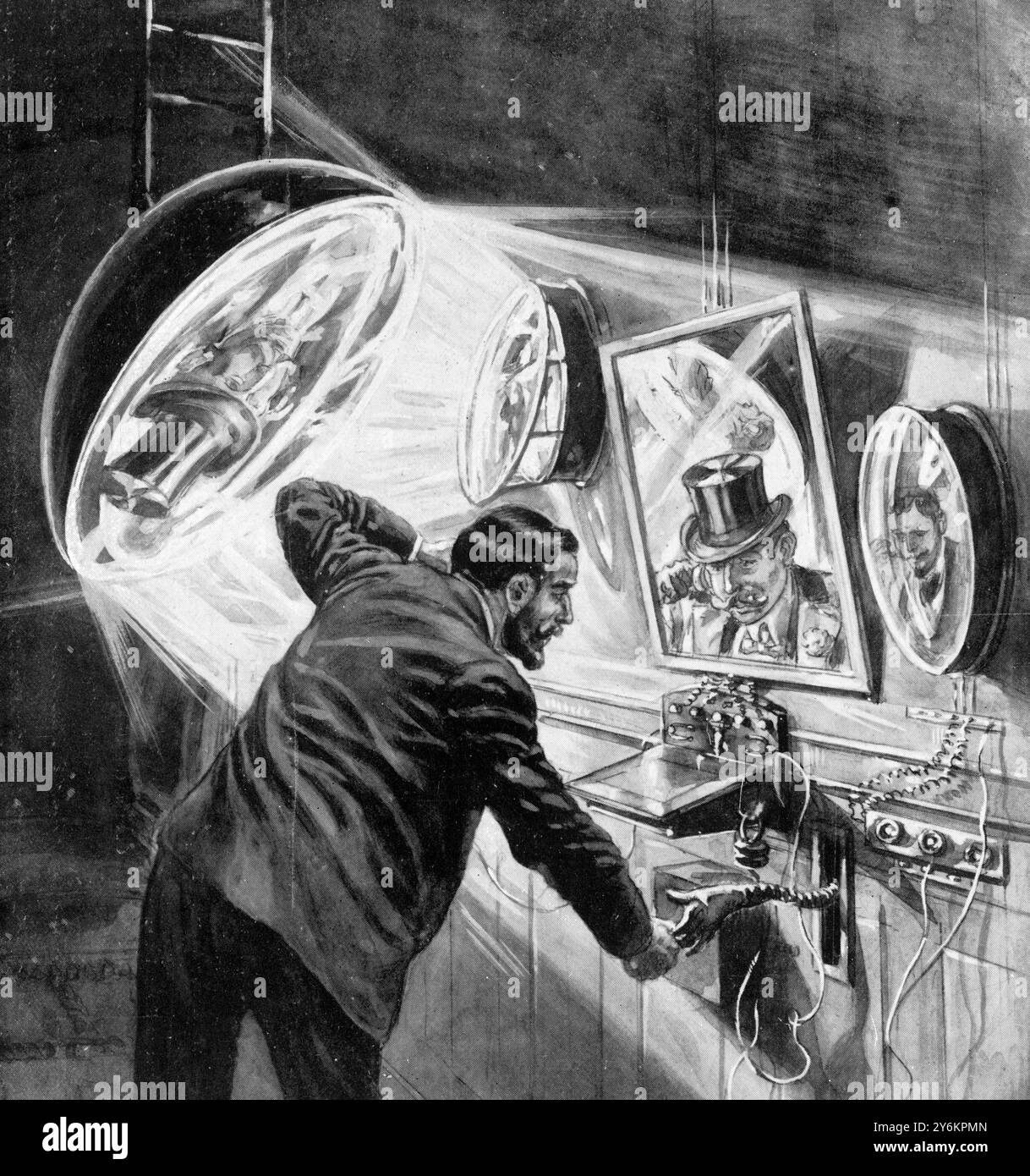 Le monde de To-Morrow : Some Dreams of inventions courent émeute. Voir et abattre à distance : le téléphone. Un des rêves de la science est de compléter le téléphone avec un instrument qui nous permettra non seulement de voir les personnes à qui nous parlons, mais aussi de leur serrer la main pour réellement faire l'expérience de leur toucher. Cela serait possible tant que la conversation entre les parties n'a pas porté ses fruits le 1er avril 1905 Banque D'Images