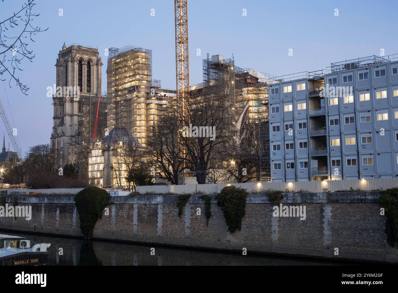 France, Paris, 75, 4ème arrondissement, Ile de la Cité, restauration de notre-Dame suite à l'incendie du 15 avril 2019. (Février 2023). Banque D'Images