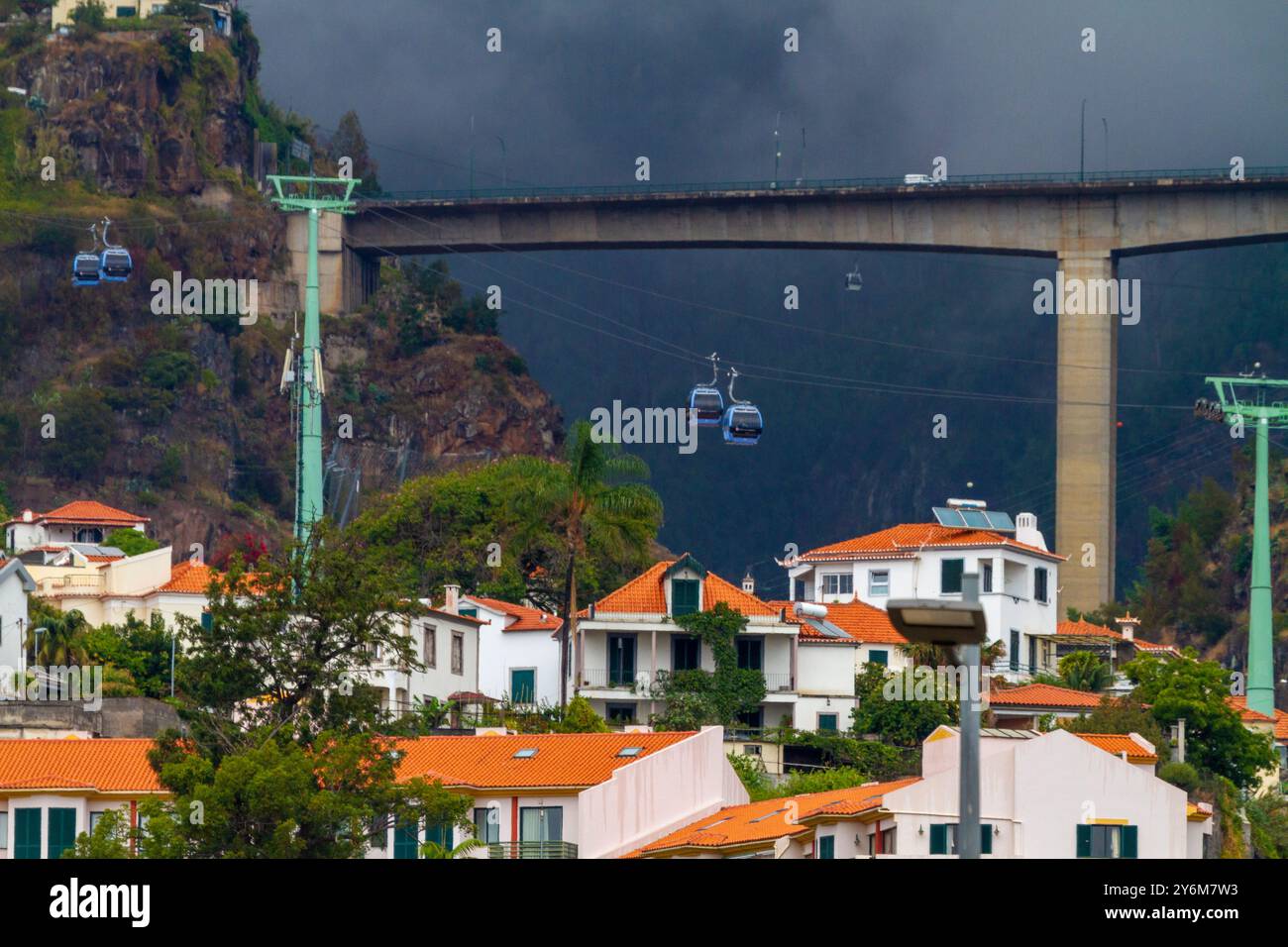 Portugal, île de Madère, Funchal, téléphérique reliant la ville basse au jardin tropical Banque D'Images