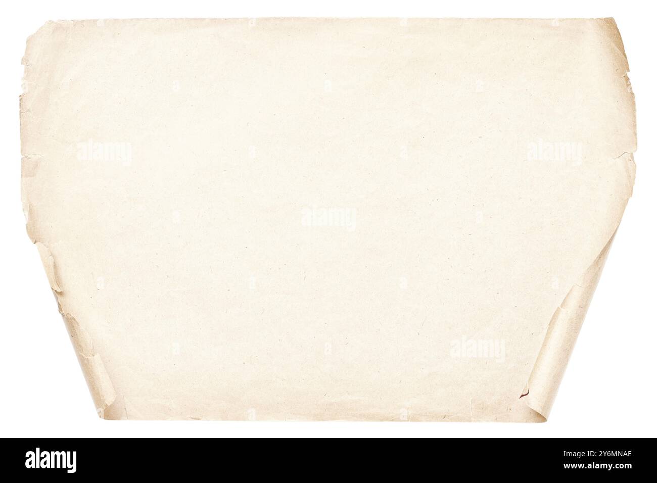 vieille feuille de papier isolée sur fond blanc, texture de défilement ancienne Banque D'Images