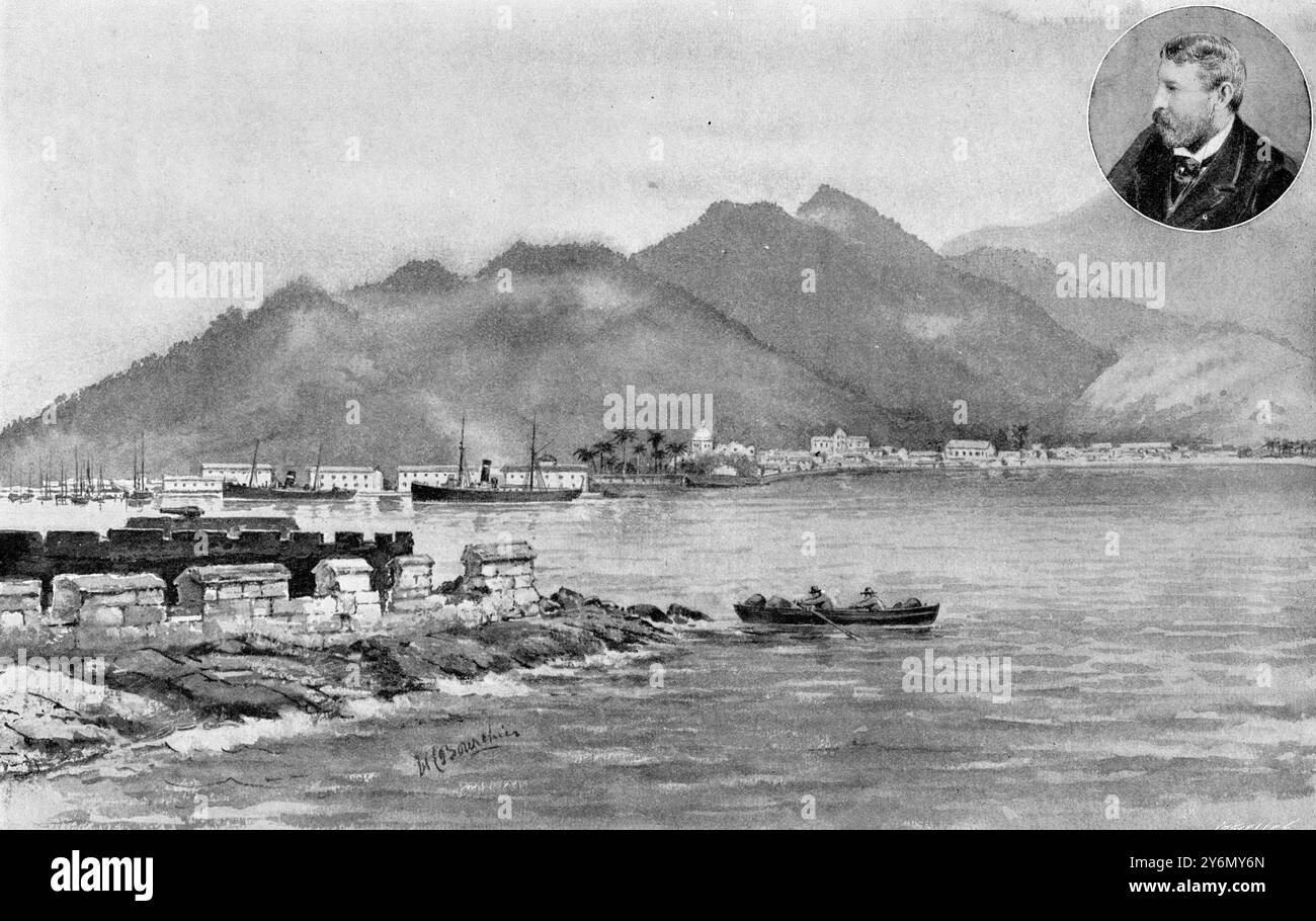 L'ultimatum anglo-germano-italien au Venezuela : scènes de la république récalcitrante. Les bombardiers de Puerto Cabello : le port, montrant le vieux fort qui a retourné le feu des croisés alliés , et la maison des douanes. M. W.H.D. Haggard, ministre britannique à Caracas. 20 décembre 1902 Banque D'Images