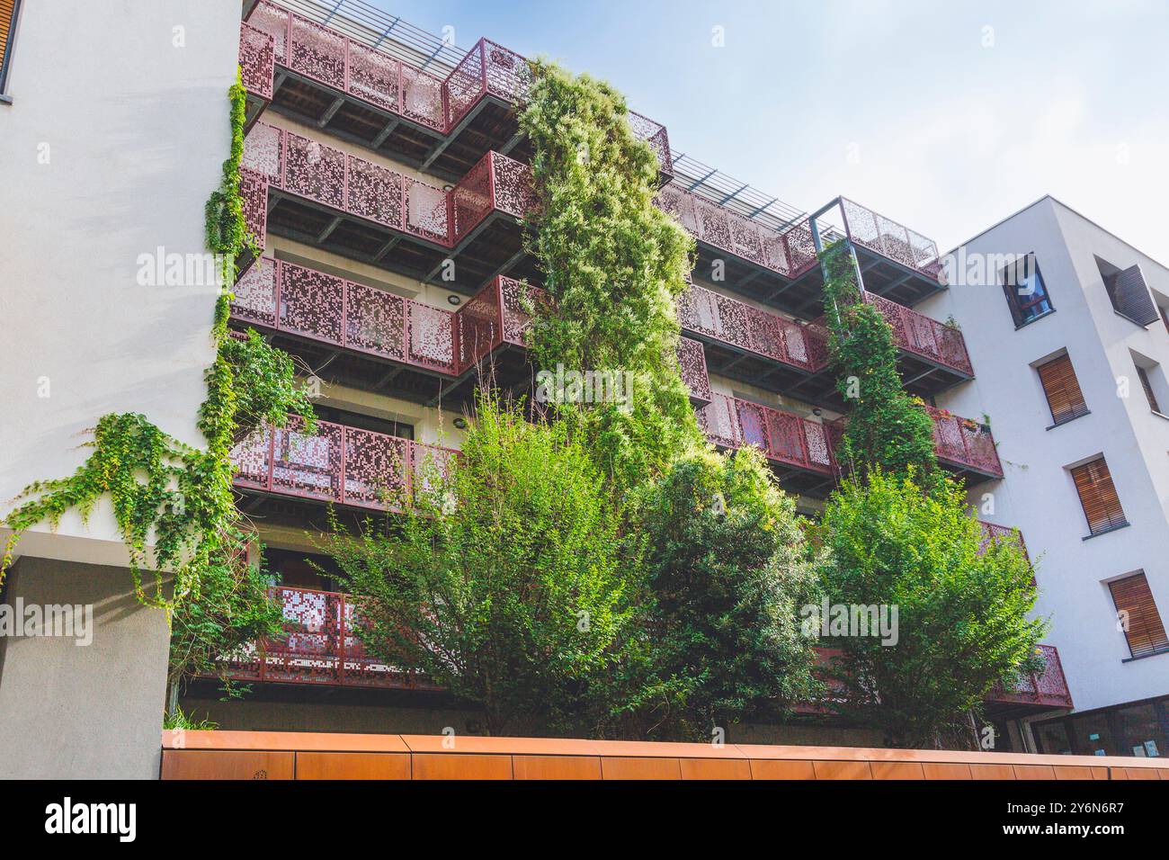 Belgique, Bruxelles, façade d'un bâtiment très vert en centre-ville Banque D'Images