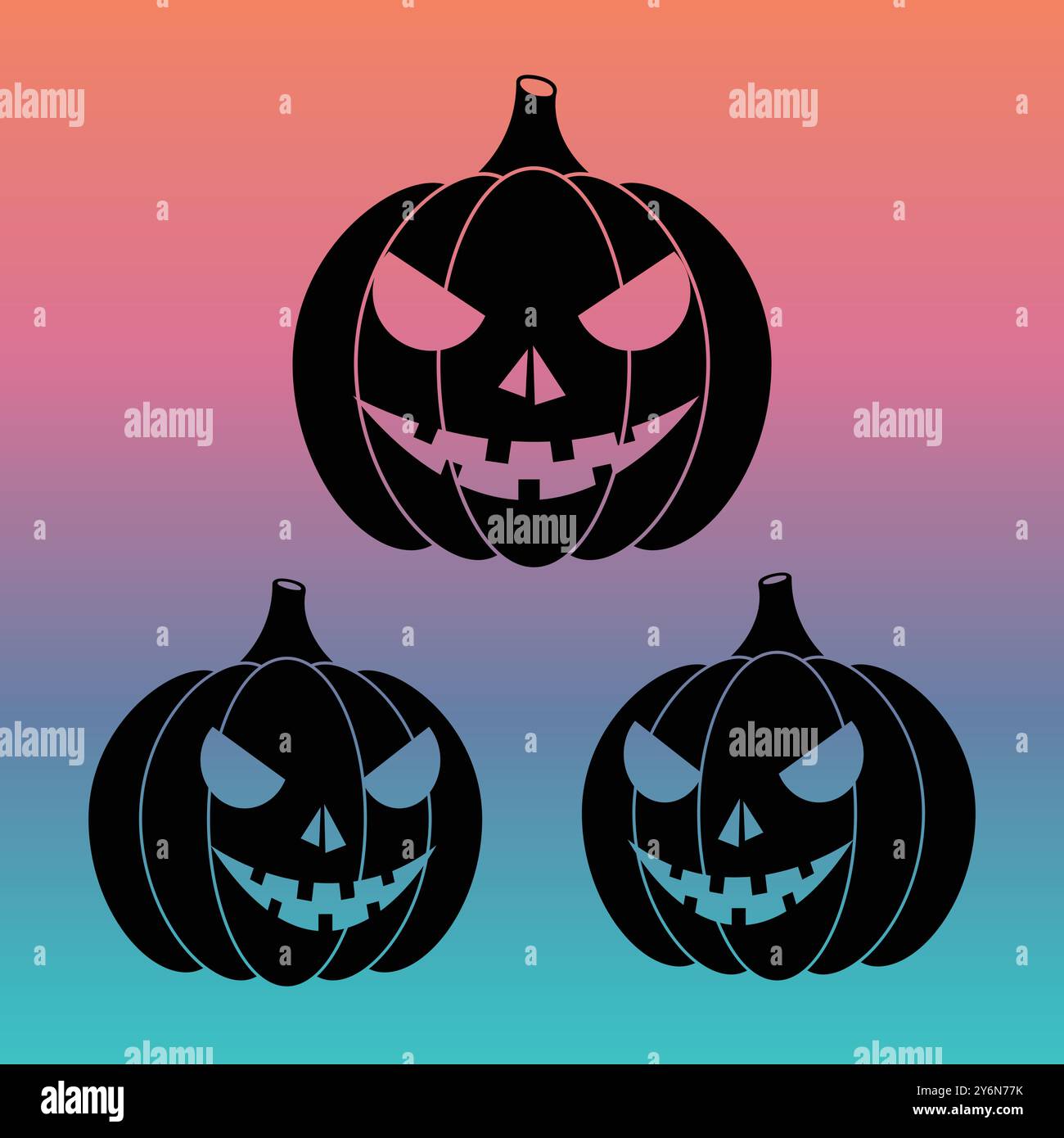 Une silhouette noire de citrouille d'Halloween souriante. Un ensemble de vecteurs, isolé sur le fond coloré Illustration de Vecteur