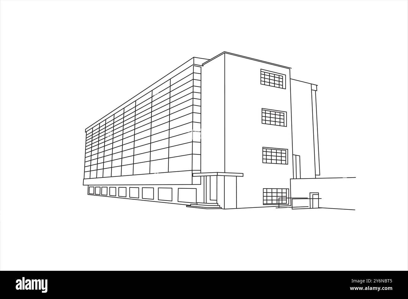 Illustration en ligne de l'emblématique bâtiment Bauhaus à Dessau-Roßlau, Saksen-Anhalt, Allemagne Illustration de Vecteur