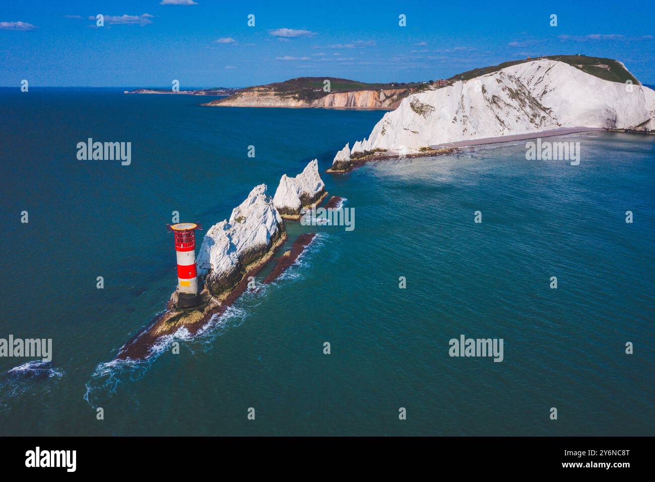 Royaume-Uni, Angleterre, île de Wight. Le phare de Needles. Les aiguilles Banque D'Images