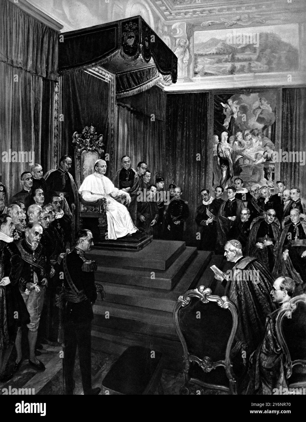La cour pontificale offrant ses vœux de nouvelle année au pape Pie XI. M. Chamberlain et Lord Halifax sont également dans le tableau du professeur Fantuzzi janvier 1939 ©2004 Topfoto Banque D'Images