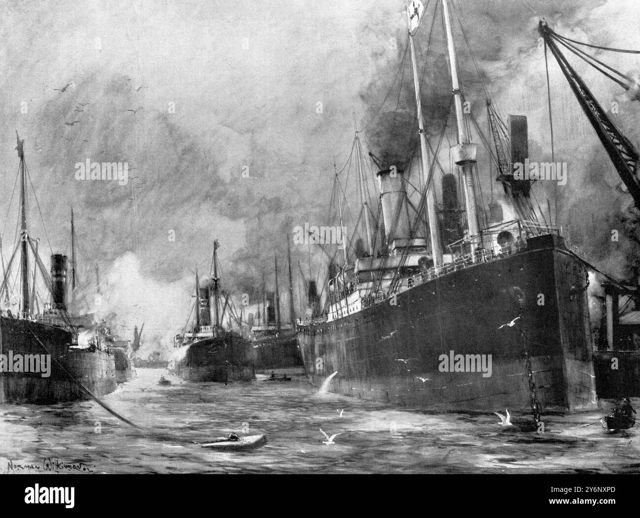 La Grande grève du charbon américain : l'effet sur le commerce britannique. Activité à Cardiff Docks : bateaux à vapeur chargeant Welsh Coal pour expédition à New York et Boston. 18 octobre 1902 Banque D'Images