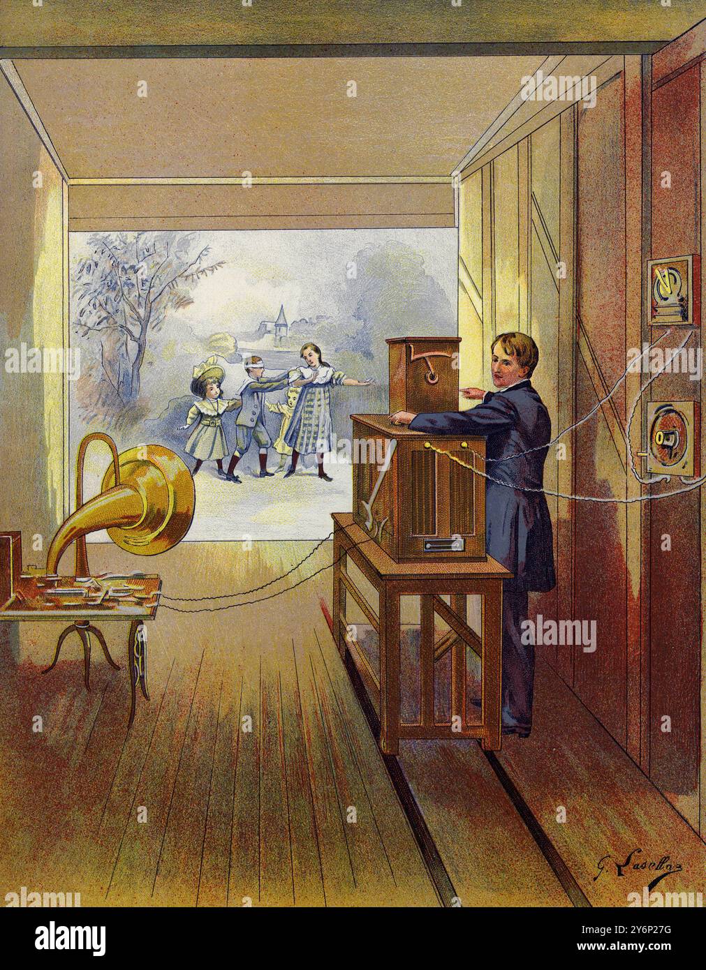 - Théâtre cinétographique de Thomas Alva Edison, c1892. Ceci combine l'enregistrement du son et de la vision - de Gustave François Lasellaz (1848-1910) - de 'les dernières merveilles de la Science' de Daniel Bellet (chromolitho) - Banque D'Images