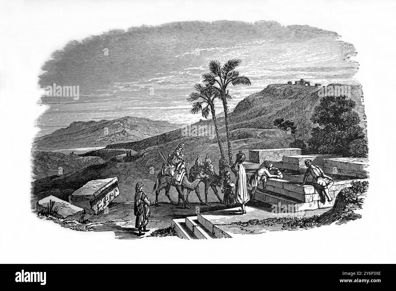 Illustration de la ville biblique de Ziklag (ancien Testament) tirée de l'ancienne Bible de la famille complète nationale du XIXe siècle (John Harrop Manchester) Banque D'Images