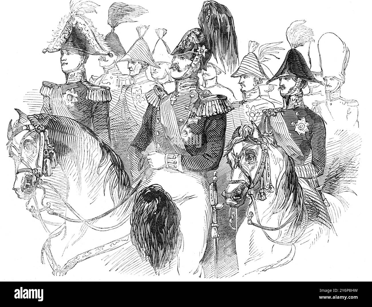 Visite officielle du tsar Nicolas Ier de Russie en Grande-Bretagne, 1844. Les visiteurs et le personnel illustres, à la Grand Review, dans le Grand Park de Windsor Banque D'Images