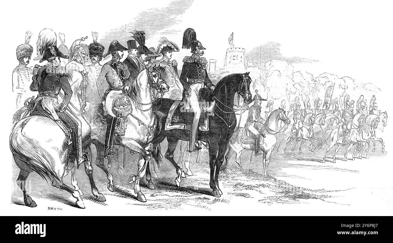 Visite officielle du tsar Nicolas Ier de Russie en Grande-Bretagne, 1844. The Grand Review in Windsor Great Park - les visiteurs et le personnel illustres Banque D'Images