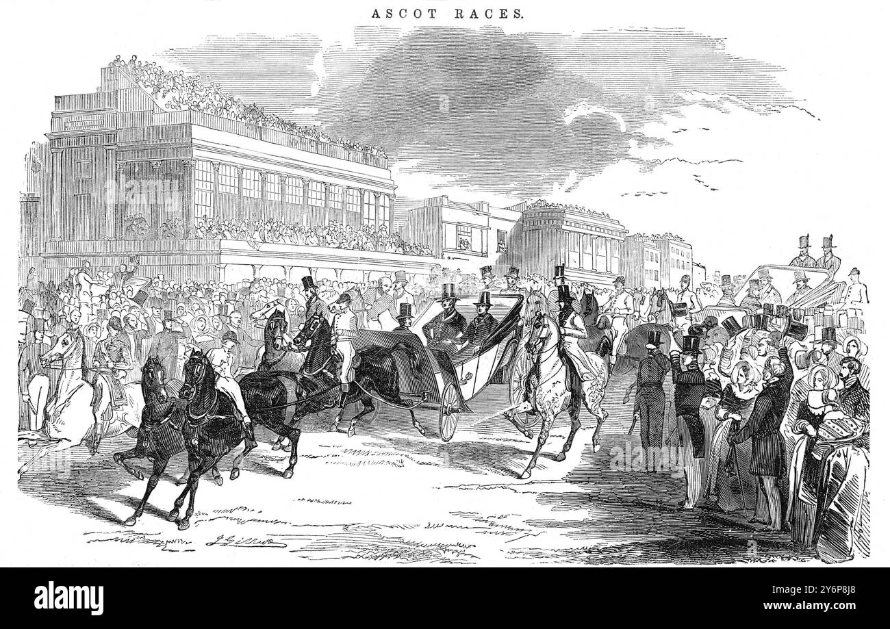 Visite officielle du tsar Nicolas Ier de Russie en Grande-Bretagne, 1844. Ascot races - arrivée des illustres visiteurs Banque D'Images