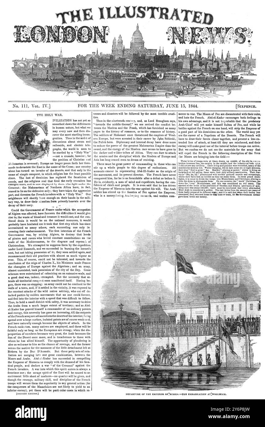 Visite officielle du tsar Nicolas Ier de Russie en Grande-Bretagne, 1844. Illustration de la page d'accueil de London News pour la semaine se terminant le samedi 15 juin 1844 Banque D'Images