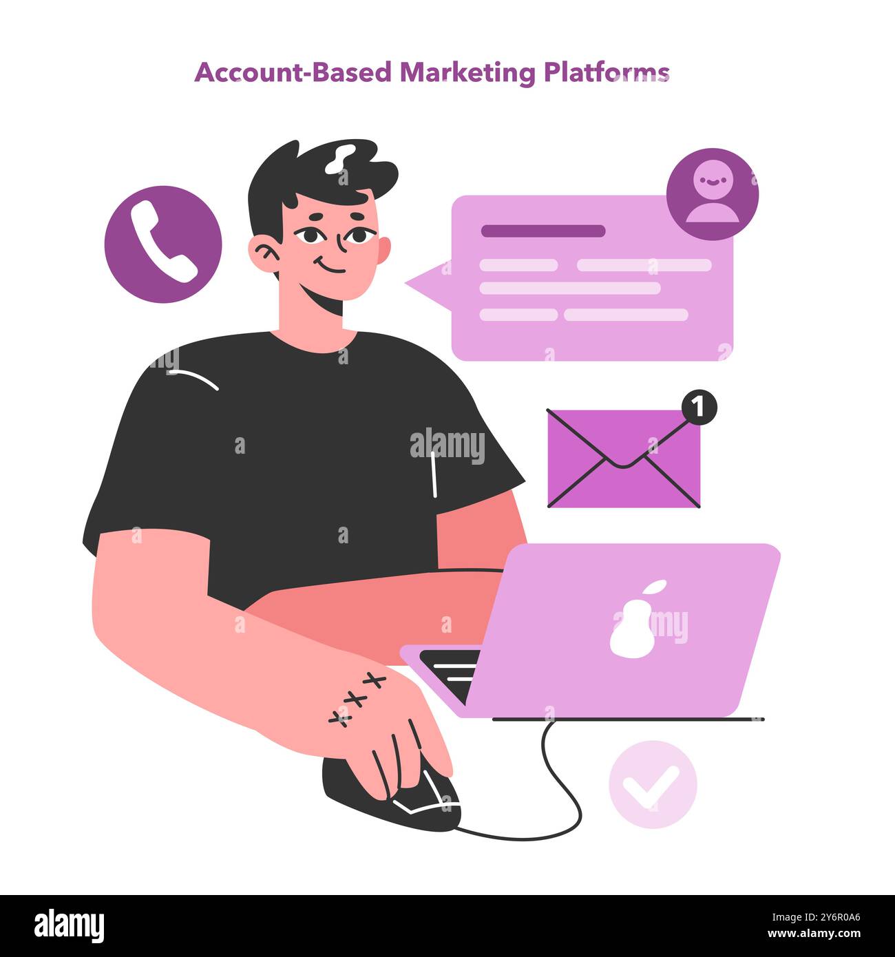 Logiciel ou outil de commerce électronique. Marketing basé sur le compte ou plateforme ABM. Approche ciblée de la promotion marketing avec une expérience acheteur hautement personnalisée. Illustration vectorielle plate Illustration de Vecteur