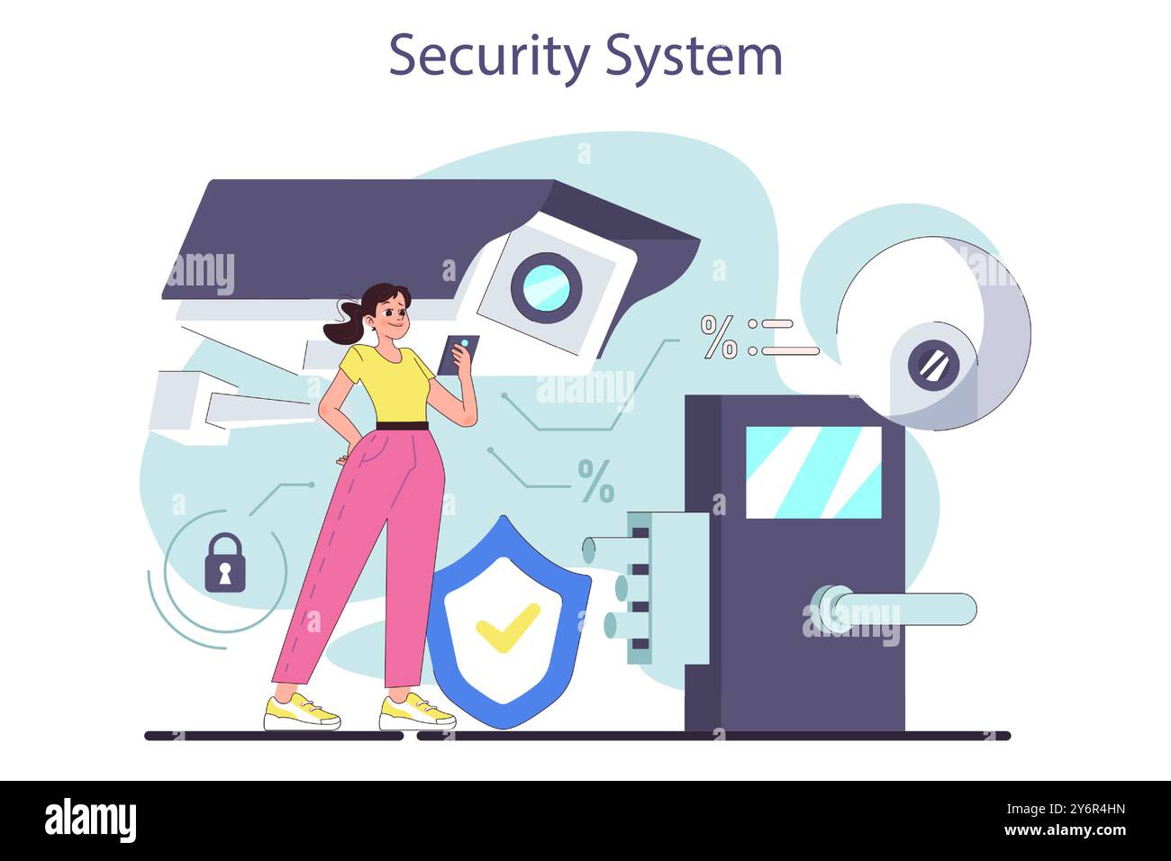 SYSTEME de SECURITE de maison. Appartement Smart vidéosurveillance. Technologies d'intelligence artificielle. Application Internet des objets pour système de maison intelligente. Illustration vectorielle plate Illustration de Vecteur