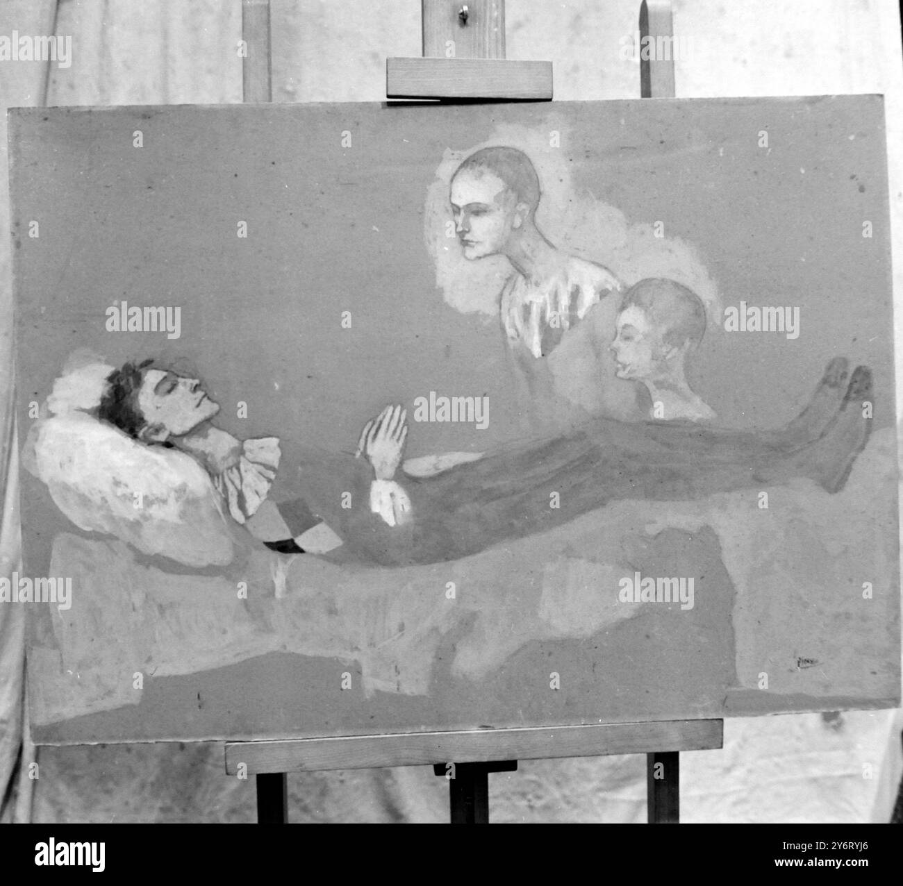 PEINTURES PICASSO MORT D'ARLEQUIN LE 5 FÉVRIER 1962 Banque D'Images