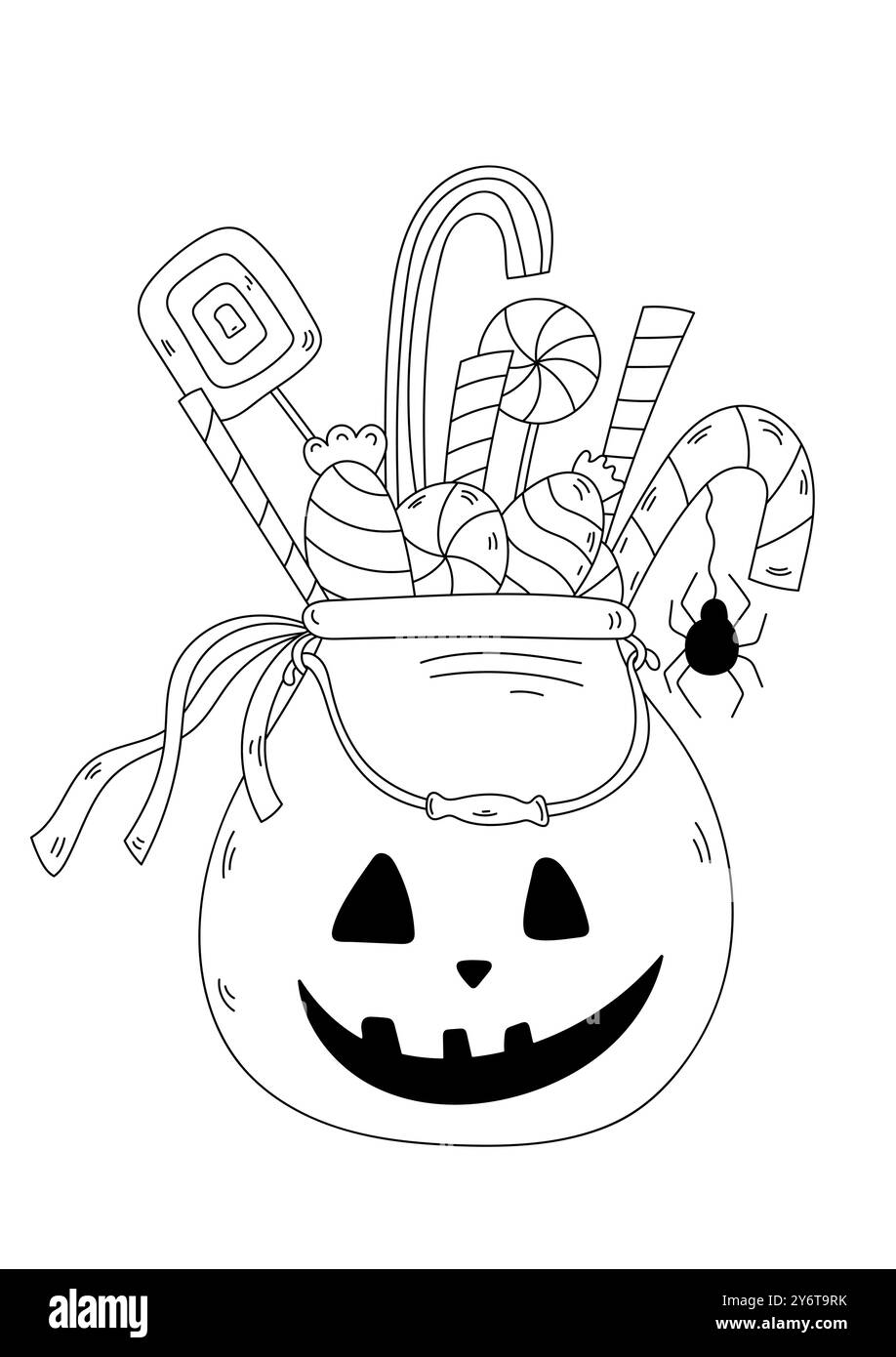 Coloriage Cartoon Halloween citrouille avec bonbons Illustration de Vecteur