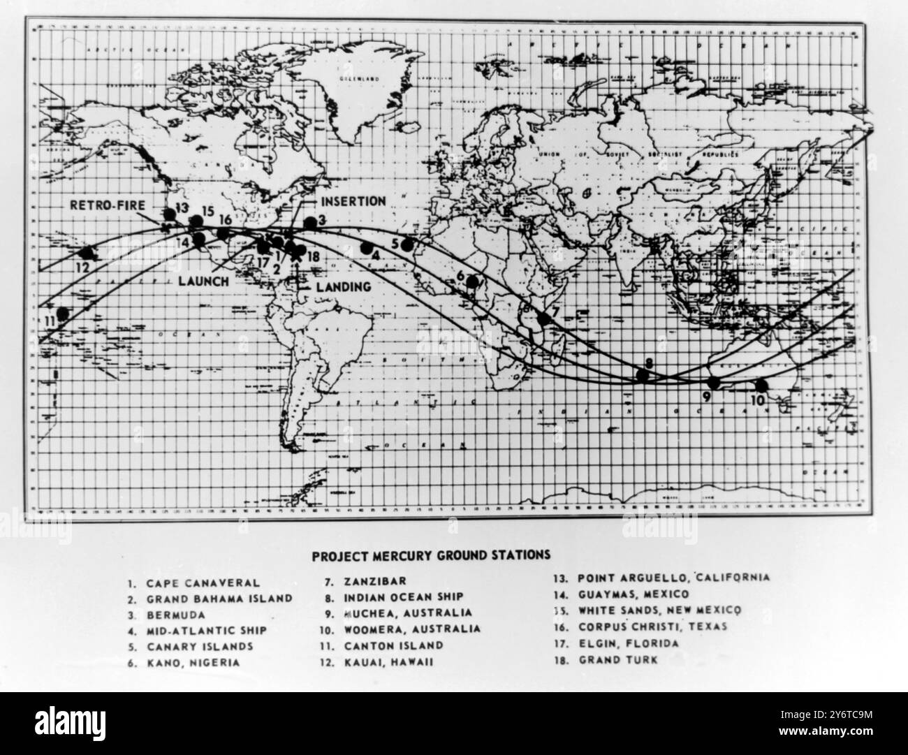 CARTE DE LA TERRE DU MONDE MONTRANT LES ORBITES DE LA FUSÉE SPATIALE BIOS 1 30 NOVEMBRE 1961 Banque D'Images