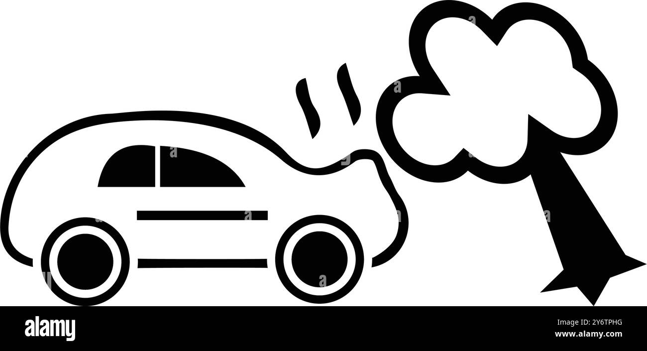 arbre, voiture, accident, chute d'arbre, arbre tombé sur l'icône de capot de voiture Illustration de Vecteur