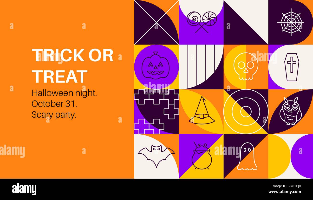 Trick or Treat Banner Line Geometrical Illustration de Vecteur