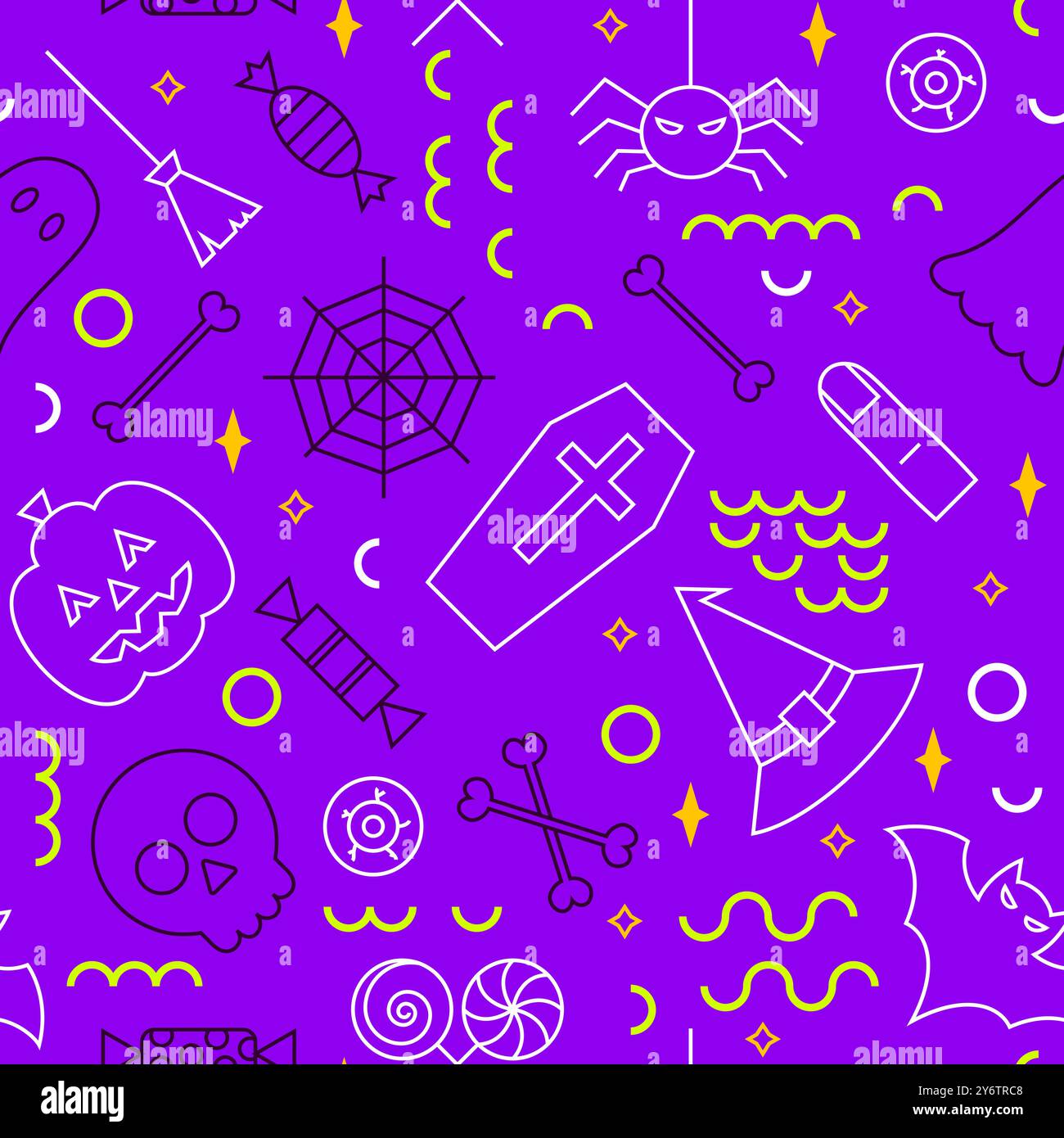 Motif sans couture Halloween Purple Line Illustration de Vecteur