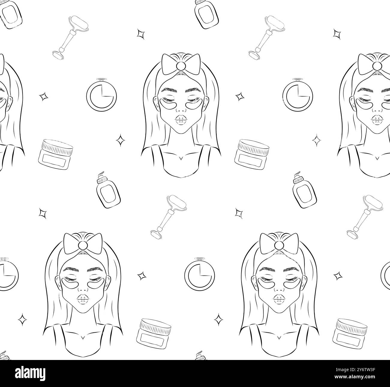 Beauté, cosmétique, icônes de ligne de massage de crème. Fond de modèle sans couture de vecteur pour les blogs de mode, les salons de beauté, les spas, les coiffeurs, ou le centre de bien-être Illustration de Vecteur