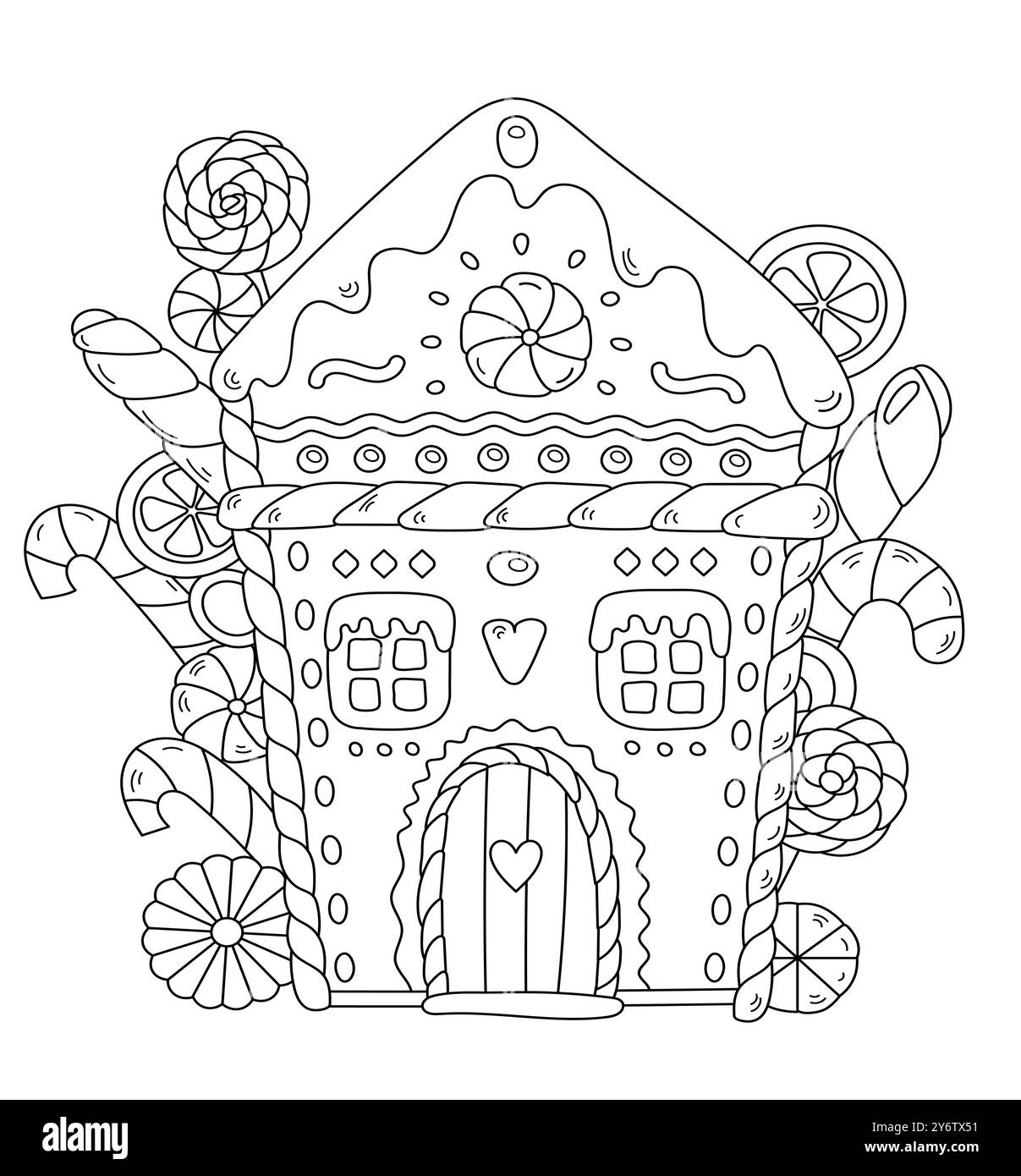 Page de coloriage pour adultes et enfants - Livre de coloriage anti-stress de Noël maison en pain d'épices Illustration de Vecteur
