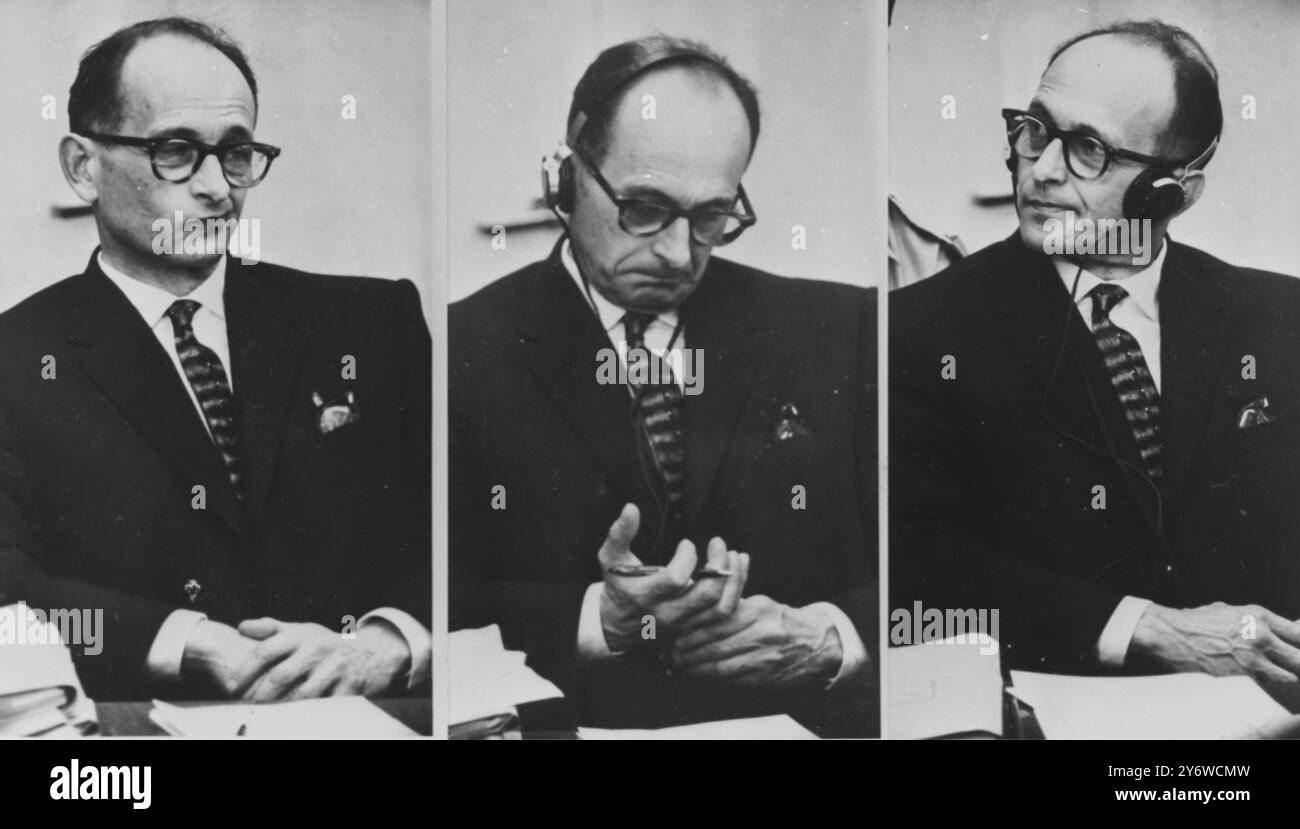 ADOLF EICHMANN LORS DE SON PROCÈS À JÉRUSALEM LE 29 AVRIL 1961 Banque D'Images