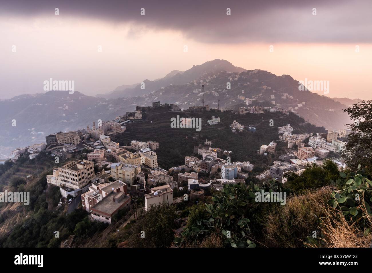 Vue aérienne en soirée de Fayfa vilage, Arabie Saoudite Banque D'Images