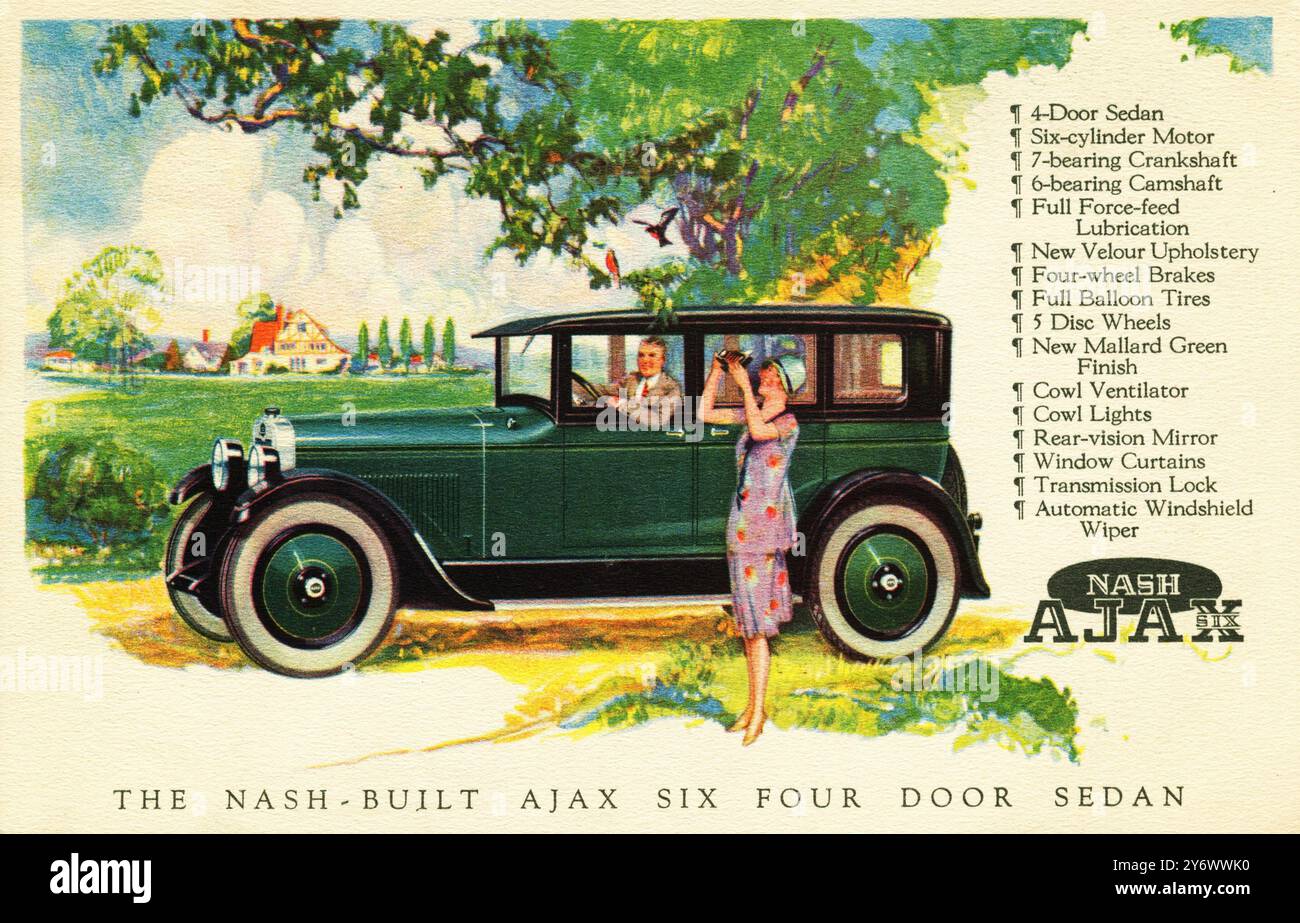 Art publicitaire de voitures anciennes pour la Nash construit Ajax six quatre portes berline, 1926 Banque D'Images
