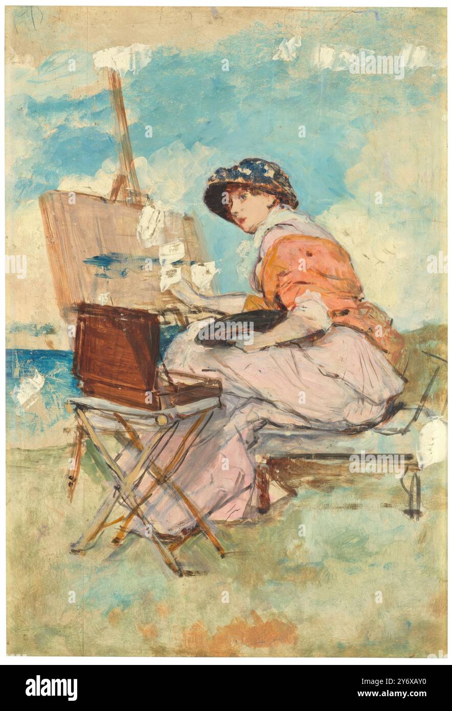 Vicente Palmaroli y González / 'femme peignant au bord de la mer'. CA. 1882. Huile sur panneau. Musée : Museo del Prado, Madrid, España. Banque D'Images