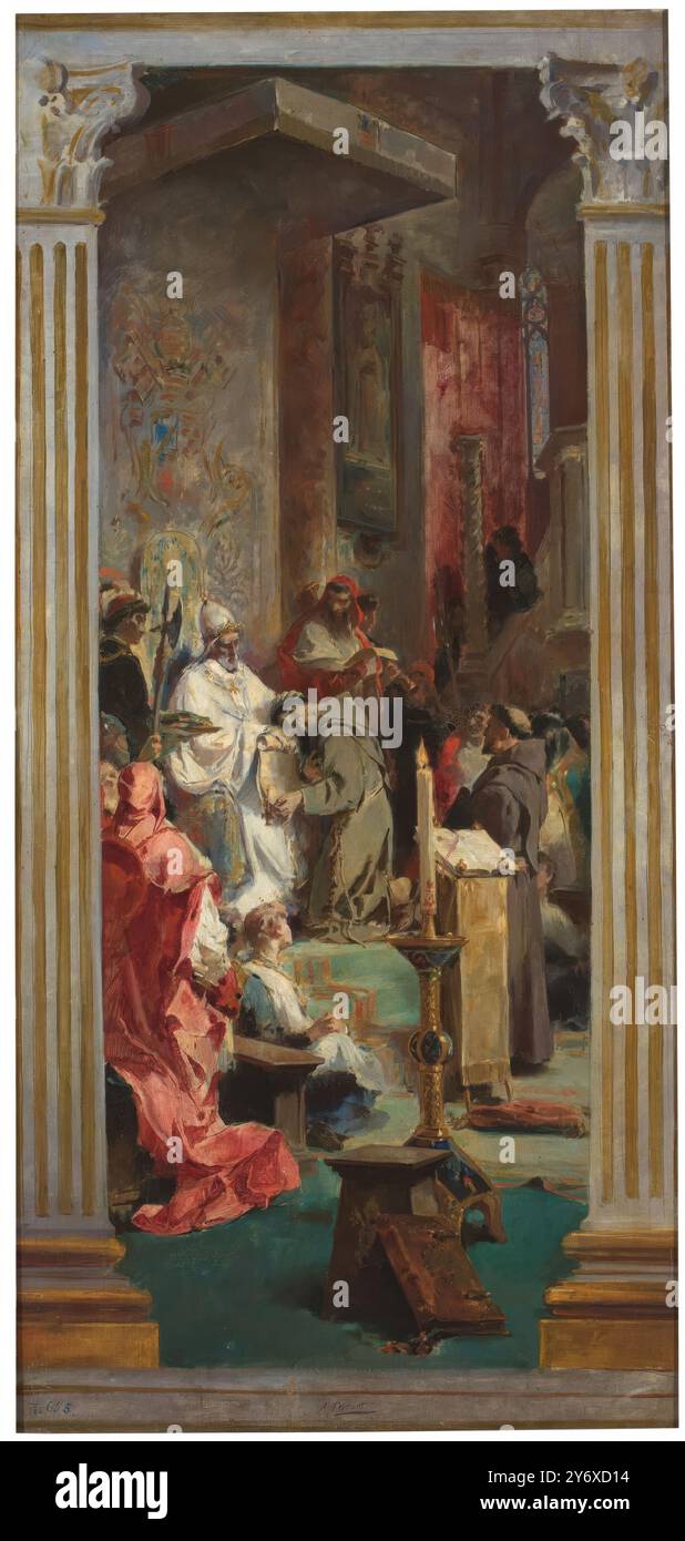 Alejandro Ferrant / 'Saint François devant le pape Honorius III'. 1833. Huile sur toile. Musée : Museo del Prado, Madrid, España. Banque D'Images