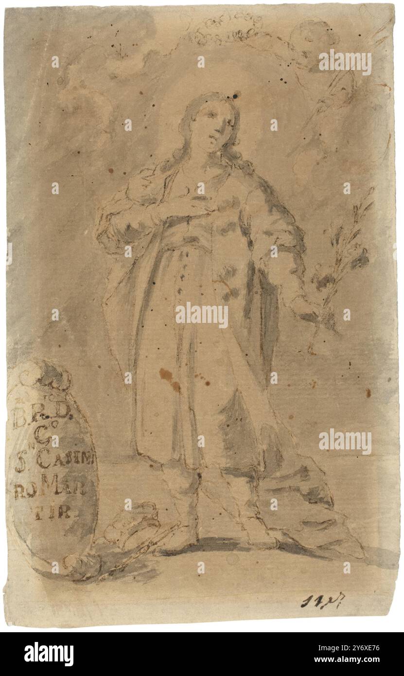 Anonyme / 'Saint Casimir'. Fin XVII siècle. Lavage gris-brun, crayon sur papier vergé. Musée : Museo del Prado, Madrid, España. Banque D'Images