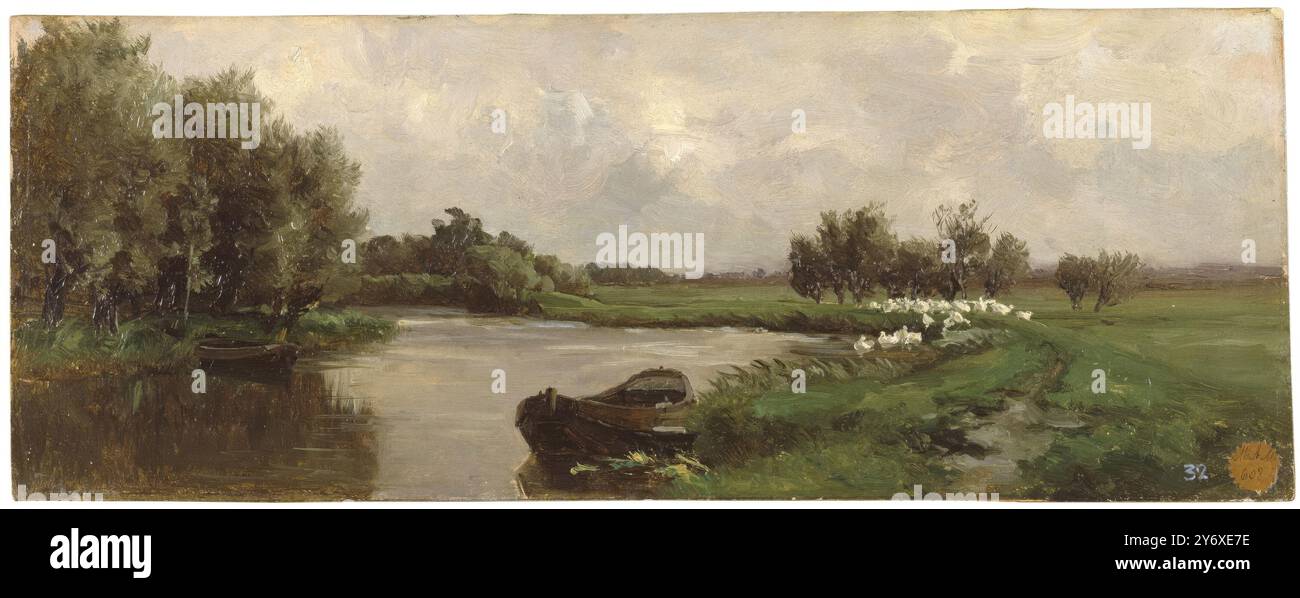 Carlos de Haes / 'Un canal (Hollande)'. 1877 - 1884. Huile sur papier attachée à la toile. Musée : Museo del Prado, Madrid, España. Banque D'Images