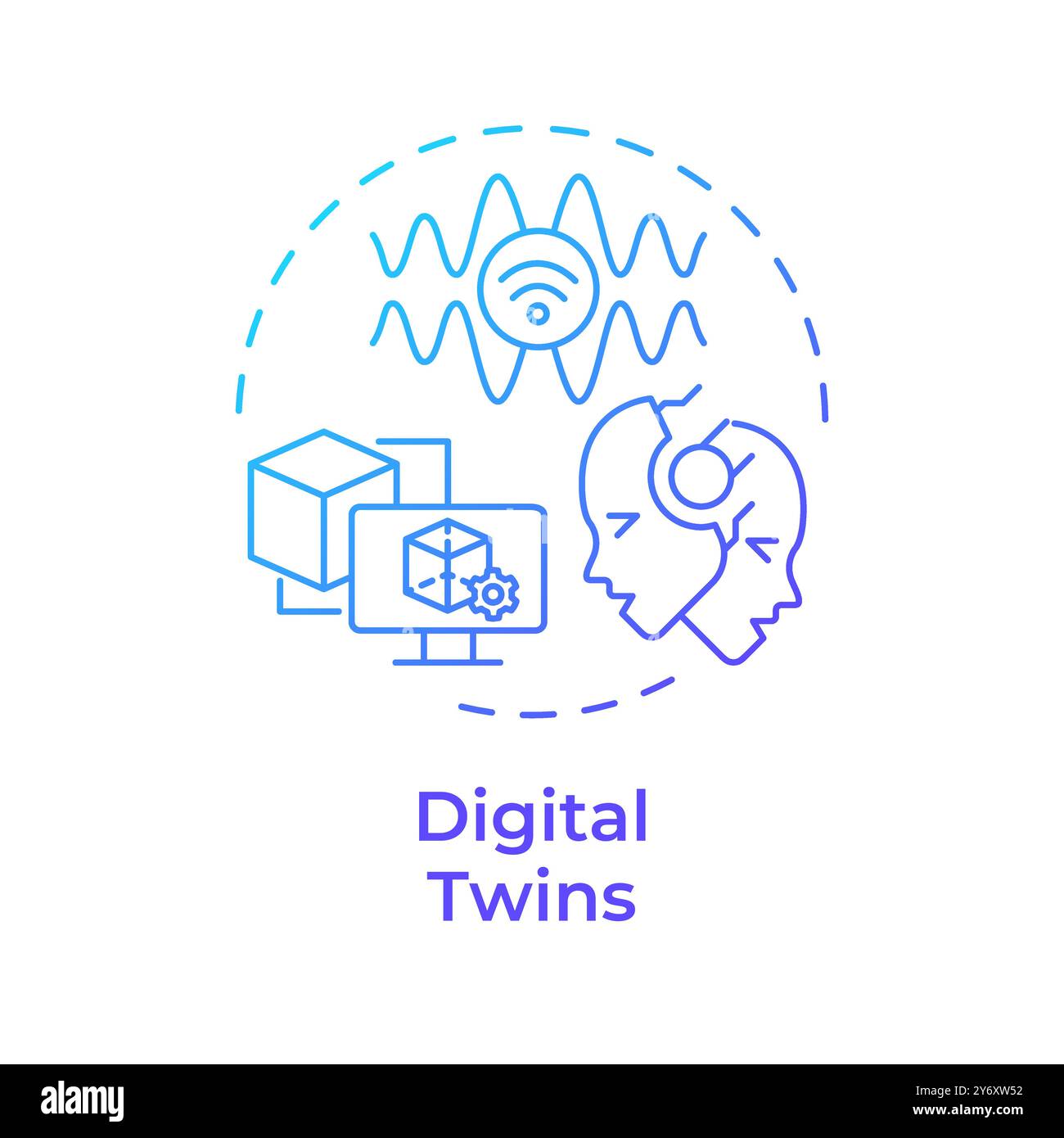 Icône de concept de dégradé bleu Digital Twins Illustration de Vecteur