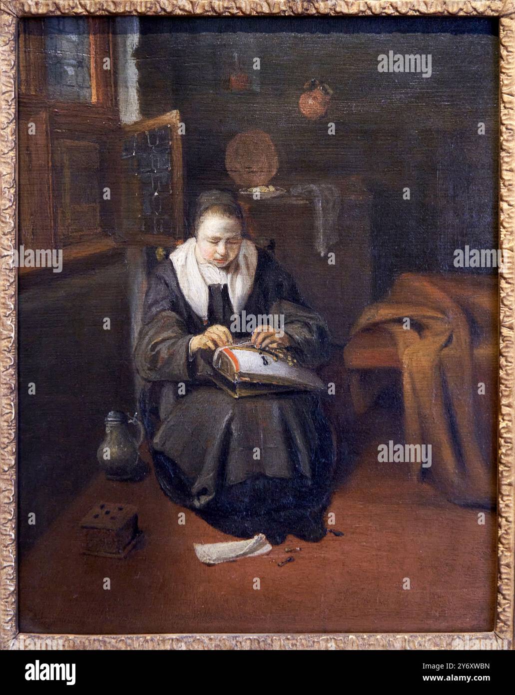 La Dentellière, entre 1652 et 1693, Nicolaes Maes, (Dordrecht, 1634 - Amsterdam, 1693), petit Palais, Musée des Beaux-Arts de la ville de Paris, Musée des Beaux-A. Banque D'Images