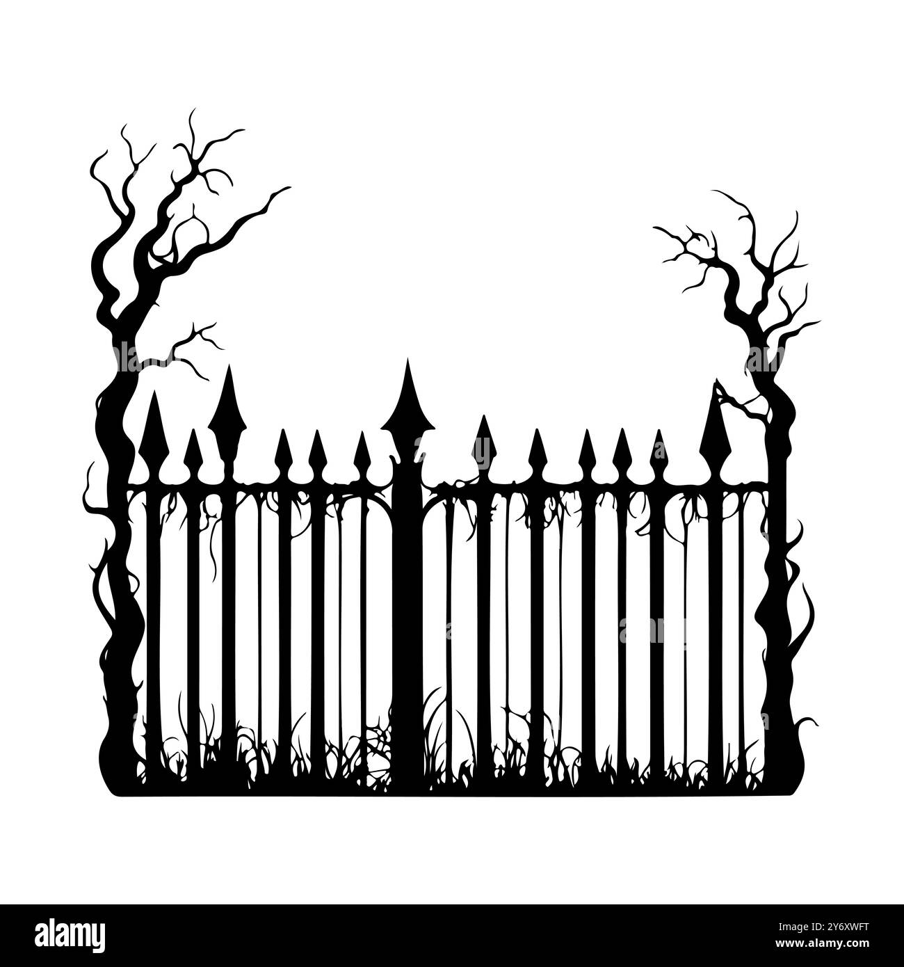 Clôture effrayante d'Halloween, clôture de cimetière. Élément de décor effrayant. Isolé sur fond blanc. Illustration vectorielle Illustration de Vecteur