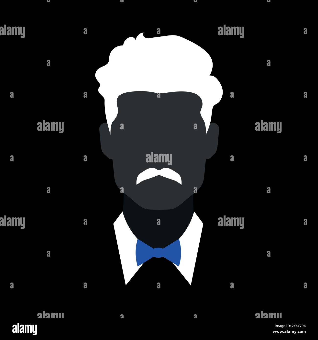 Homme abstrait sans visage avec silhouette moustache en noeud papillon bleu. Emblème d'avatar de silhouette masculine sombre. Illustration vectorielle Illustration de Vecteur