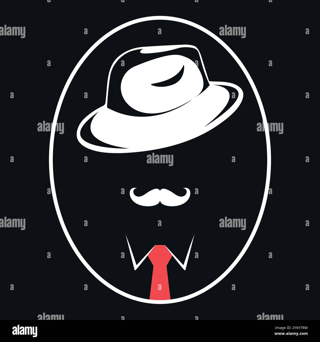 Silhouette abstraite d'homme mafieux, gangster, détective ou gentleman. Homme avec moustache en chapeau et cravate rouge. Illustration vectorielle Illustration de Vecteur