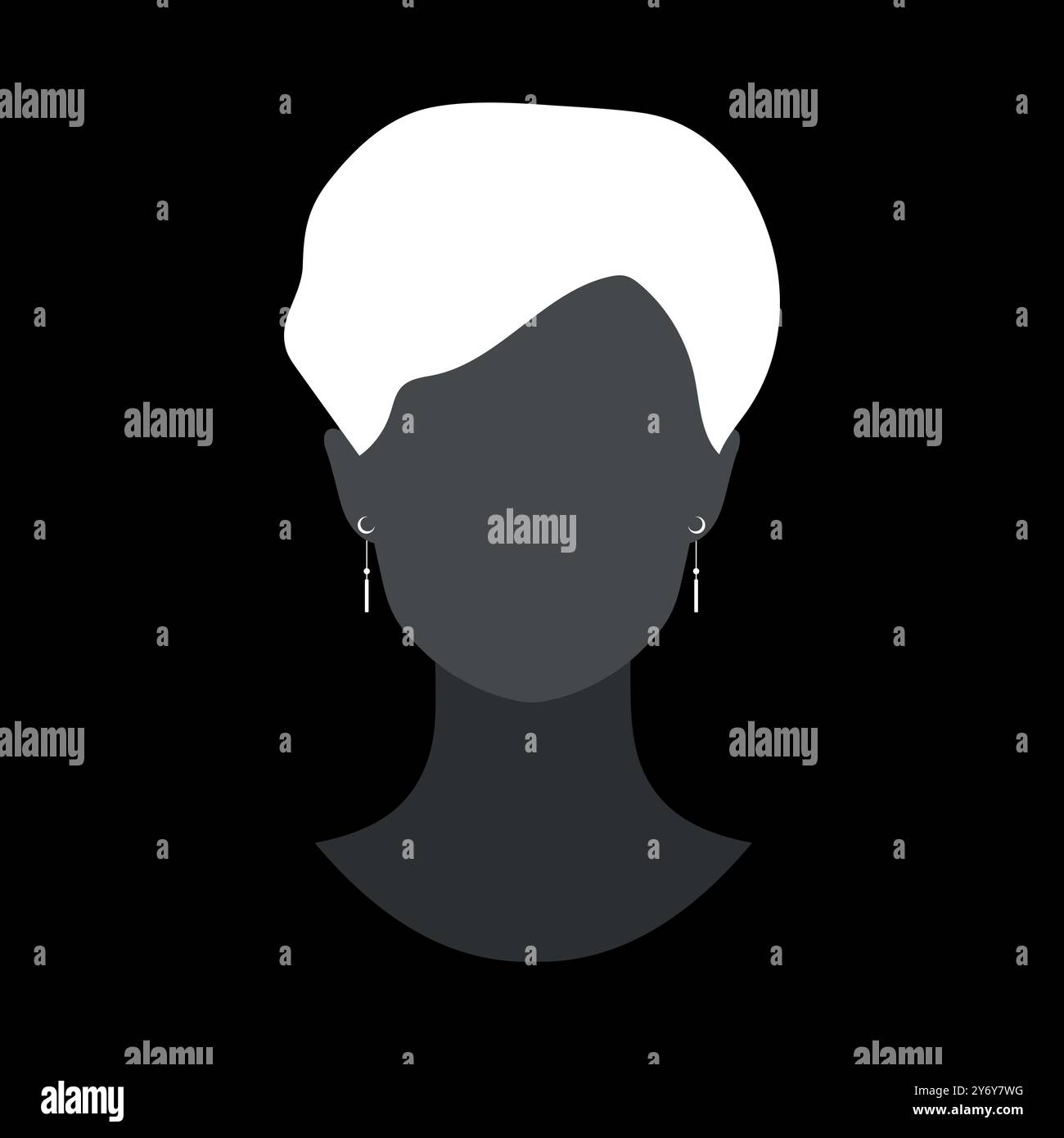 Silhouette abstraite de femme sans visage dans des boucles d'oreilles en croissant. Emblème d'avatar de silhouette féminine sombre. Illustration vectorielle Illustration de Vecteur