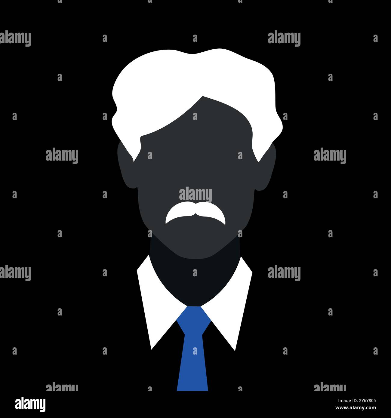 Homme abstrait sans visage avec silhouette de moustache dans une cravate. Emblème d'avatar de silhouette masculine sombre. Illustration vectorielle Illustration de Vecteur