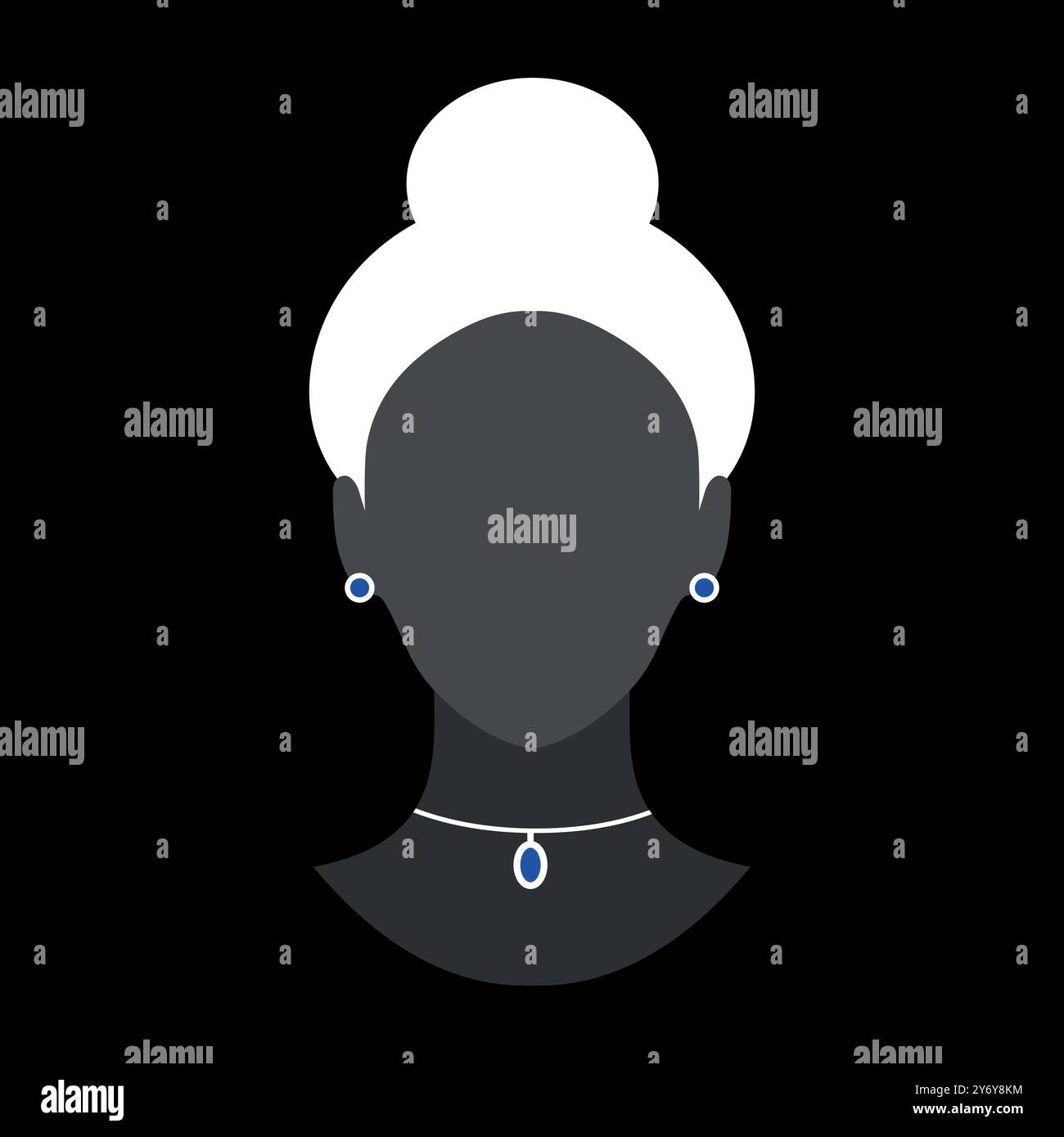 Silhouette abstraite de femme sans visage en collier bleu et boucles d'oreilles. Emblème d'avatar de silhouette féminine sombre. Illustration vectorielle Illustration de Vecteur