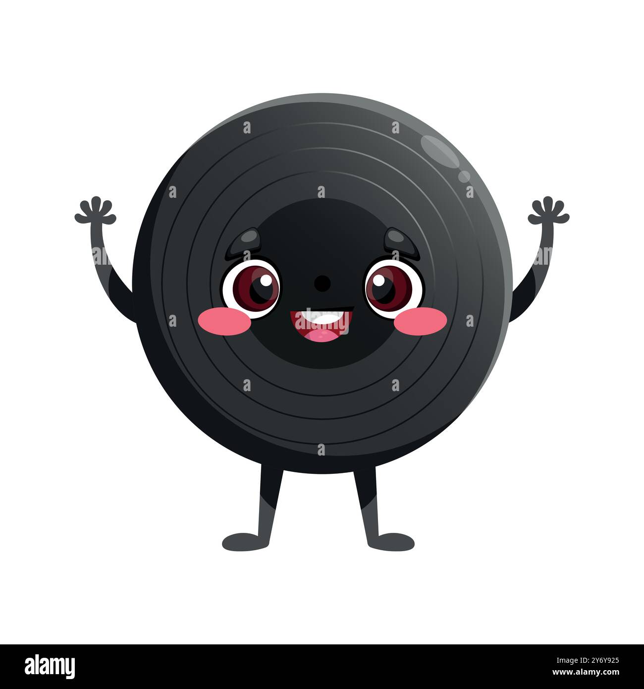 Personnage de disque vinyle de dessin animé mignon est souriant. Disque vinyle, gramophone record mascotte personnage dans un style enfantin. Illustration vectorielle Illustration de Vecteur