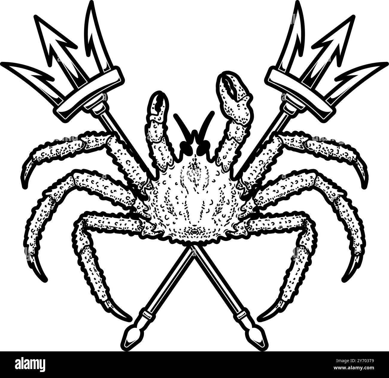 Crabe et deux tridents croisés. Élément de design pour emblème, signe, badge, affiche. Illustration vectorielle Illustration de Vecteur