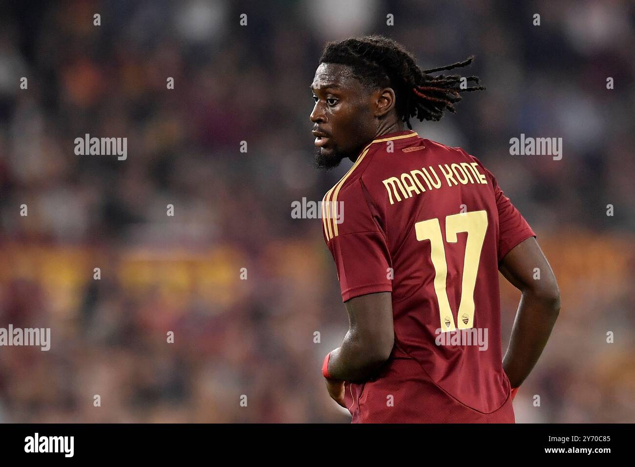 Kouadio Kone de L'AS Roma lors du match de football de la Ligue Europa entre L'AS Roma et l'Athletic Club Bilbao au stade Olimpico à Rome (Italie), le 26 septembre 2024. Banque D'Images