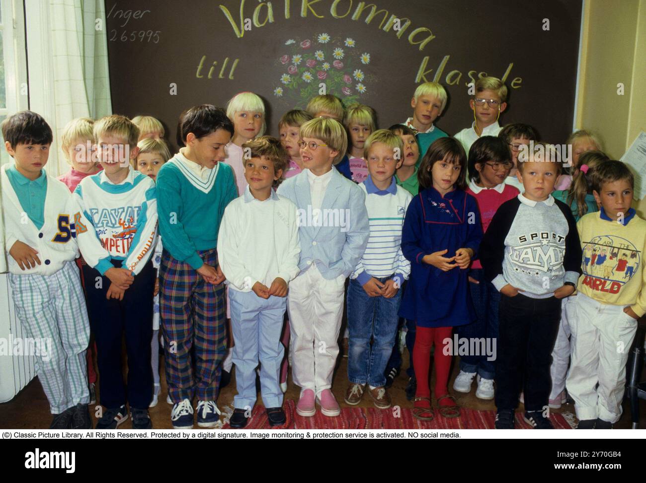 Prince Carl Philip 1985. Né le 13 mai 1979. Photo prise lors de son premier jour en première année d'école à Smedslättsskolan Bromma. Banque D'Images