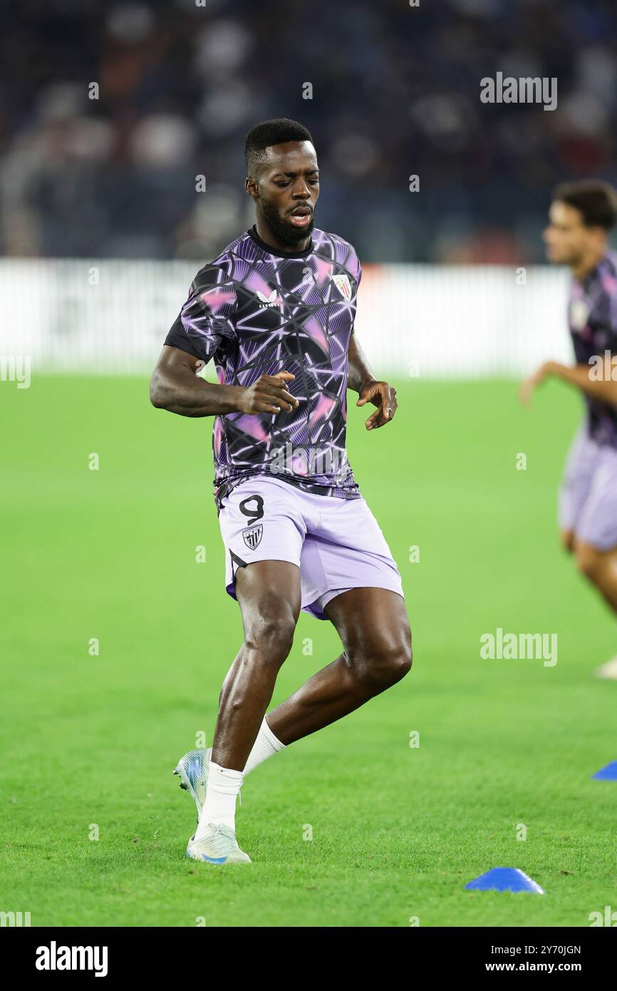 Inaki Williams, l'attaquante Sierra-léonaise de l'Athletic Bilbao, regarde lors du match mech jour 1 de la phase de l'UEFA Europa League opposant L'AS Roma à l'Athletic Club au stade Olimpico le 6 septembre 2024 à Rome, en Italie. Banque D'Images