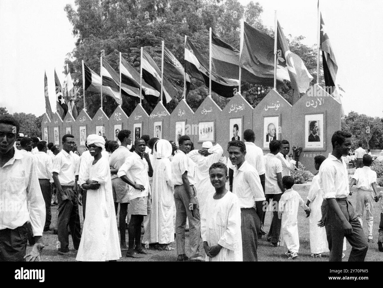 Khartoum , Soudan Portraits des dirigeants des pays arabes exposés à Khartoum le 26 août 1967, à leur arrivée au sommet arabe Banque D'Images
