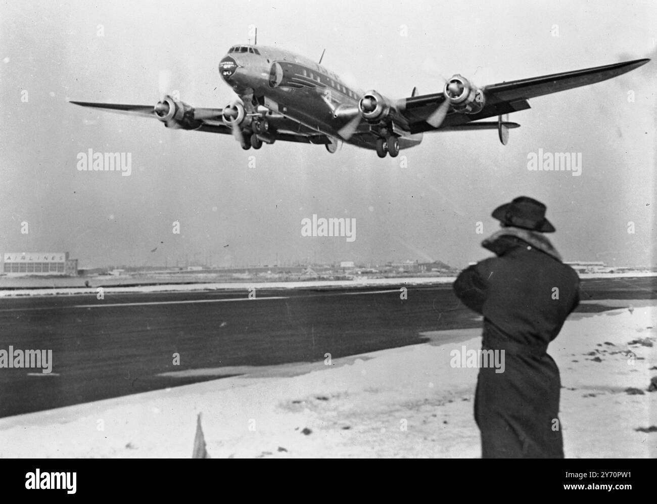 Une constellation Lockheed américaine décolle à London Airport1952 Banque D'Images